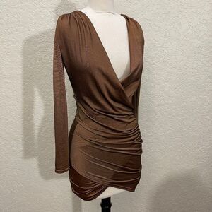 Boohoo Slinky Drape Front Sleeve Body Con Dress